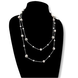 COLDWATER CREEK | Silver Long Classic Station Necklace w Crystal Accents | NWT